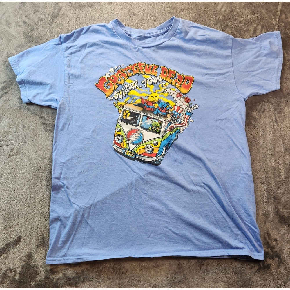 Grateful Dead T Shirt Large Blue Hippie Bus Summer Tour Liquid Blue